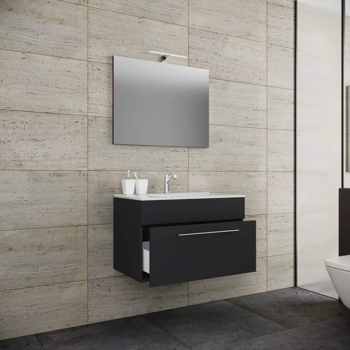 Waschplatz 3tlg-Badinos schwarz B/H/T: ca. 80x50x46 cm