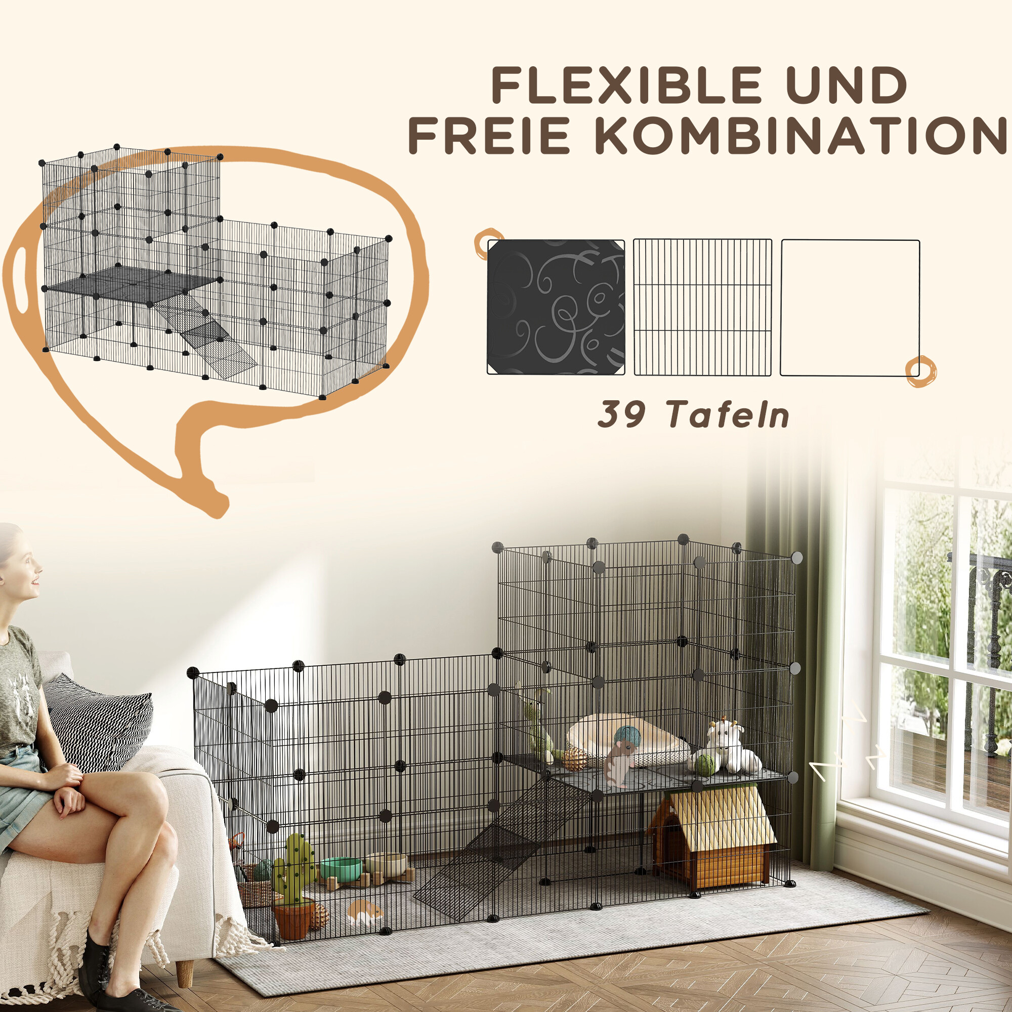 PawHut Kleintiergehege schwarz Stahl B/H/L: ca. 70x105x140 cm