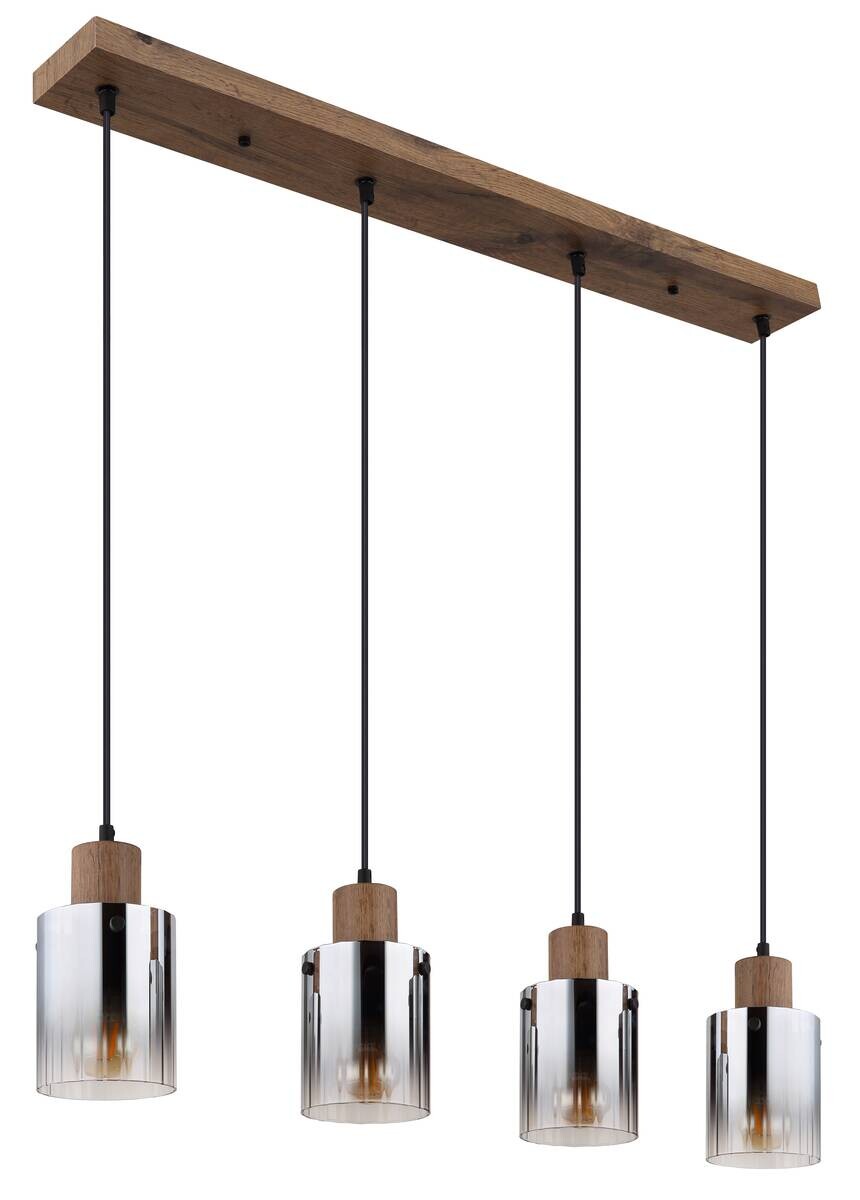 GLOBO Pendelleuchte UNDERWOOD 15915-4H dunkelbraun klar Rauch MDF Kunststoff Glas B/H/L: ca. 105x120x12 cm E27 4 Brennstellen