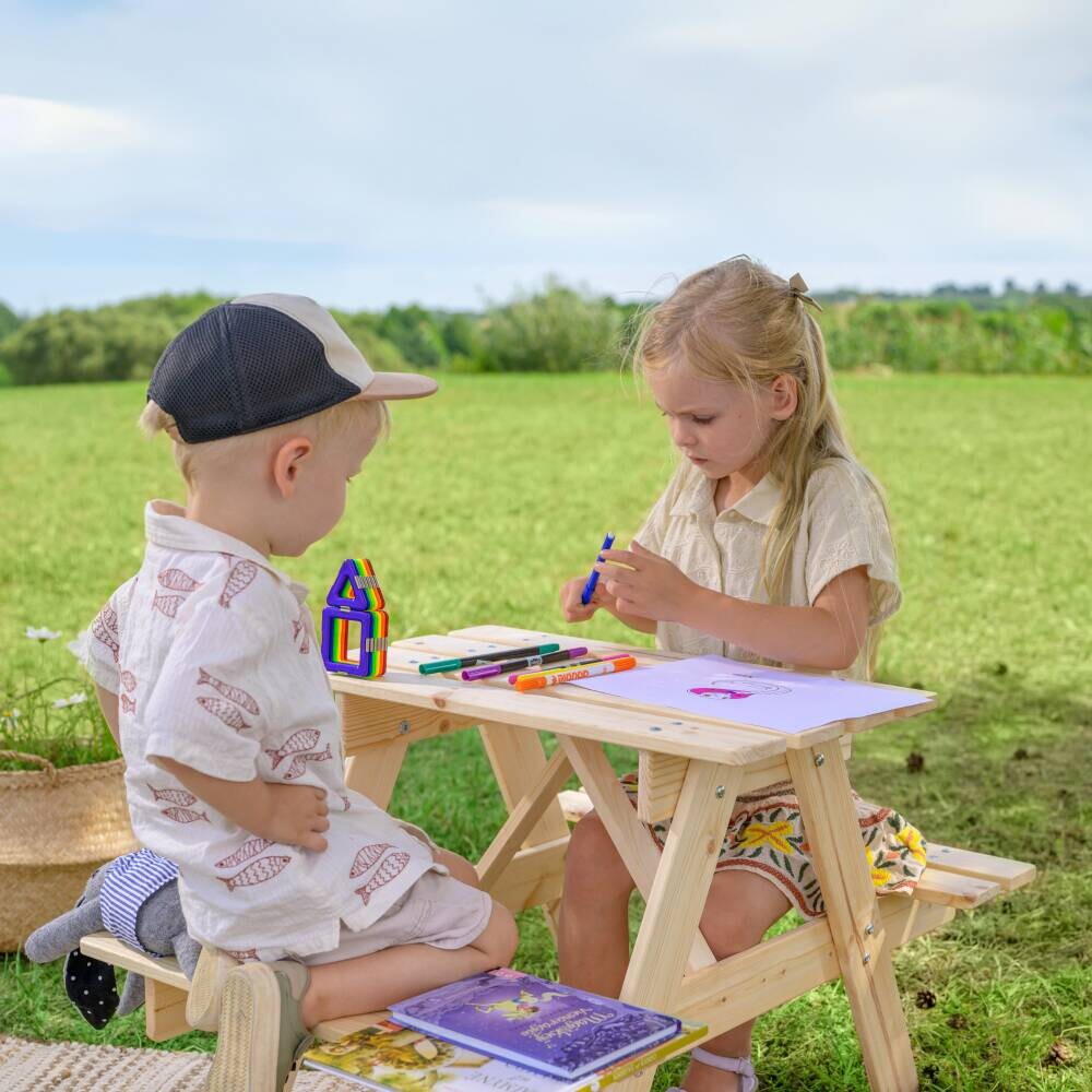 Timbela Kindersitzgarnitur M012 natur Holz B/H/L: ca. 60x50x81 cm