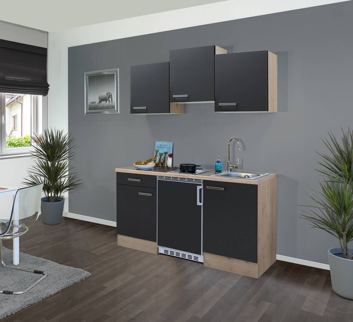 Küchenblock Elva anthrazit strukturiert B/H/T: ca. 151x226x60 cm