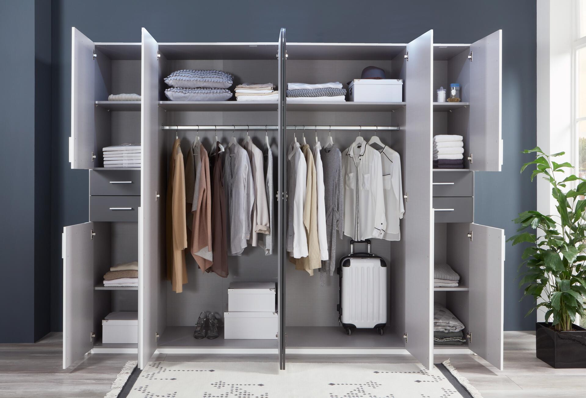 Kleiderschrank Vegas weiß Graphit B/H/T: ca. 270x208x58 cm