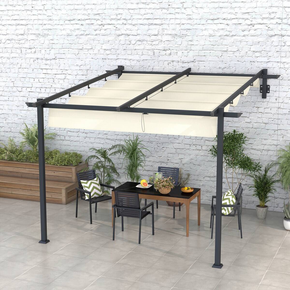Outsunny Pergola cremeweiß Polyester B/H/L: ca. 297x230x297 cm