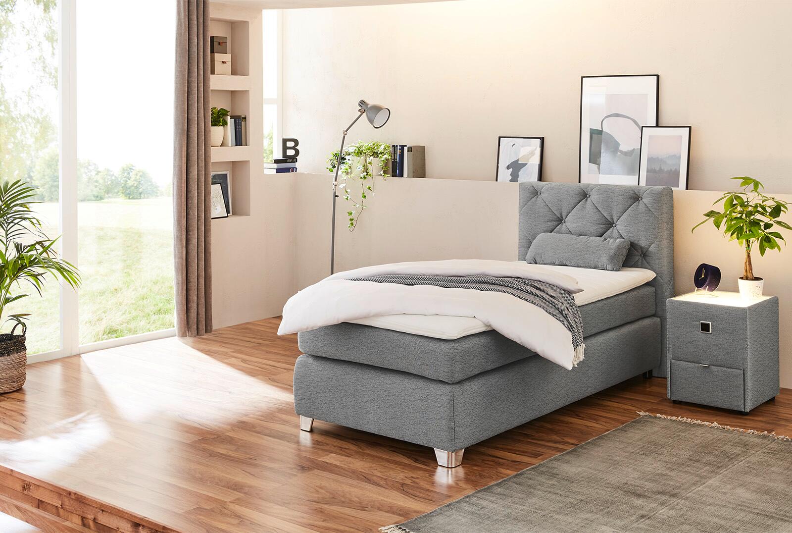 Boxspringbett  grau Flachgewebe Liegefläche B/L: ca. 90x200 cm