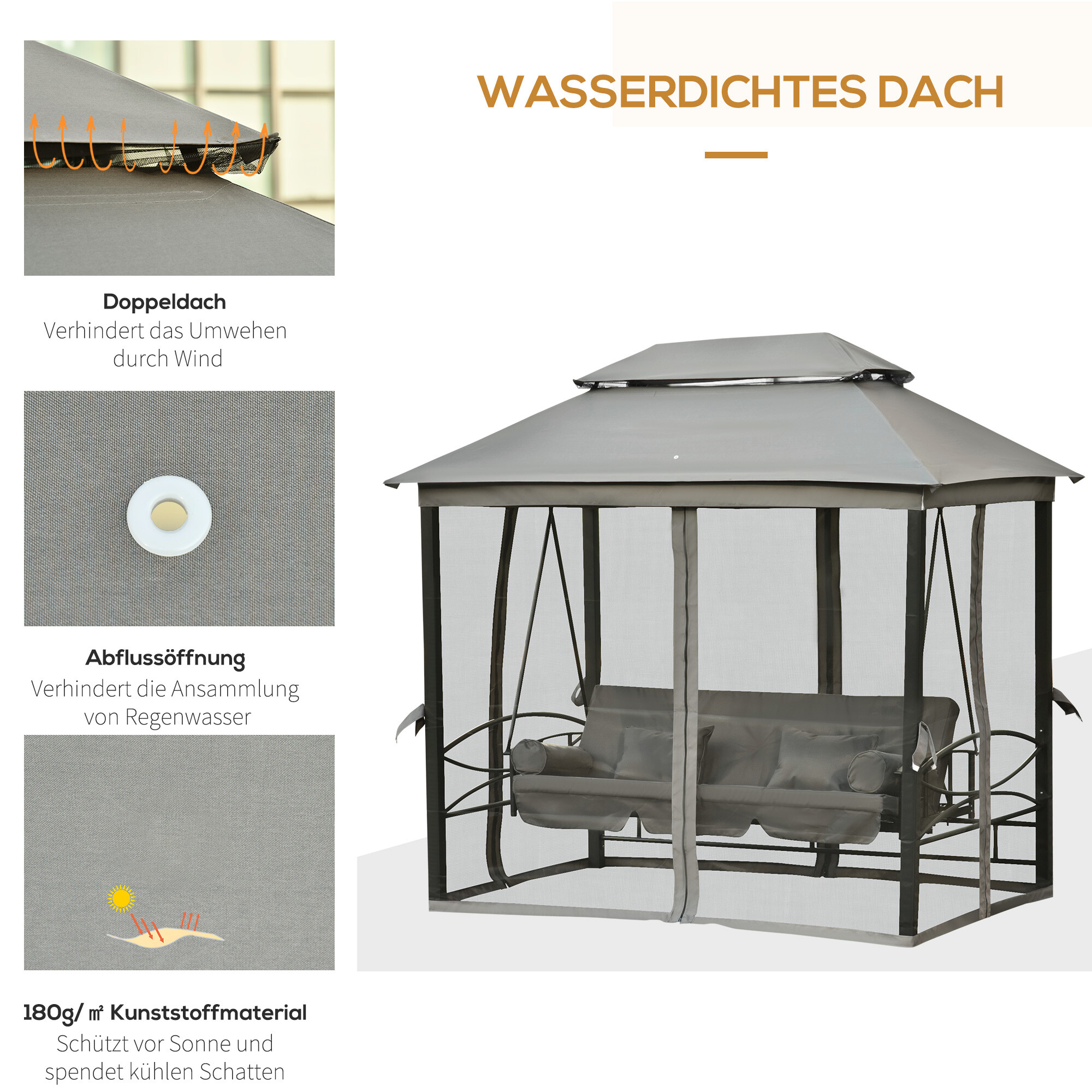 Outsunny Hollywoodschaukel grau Stahl B/H/L: ca. 172x248x256 cm