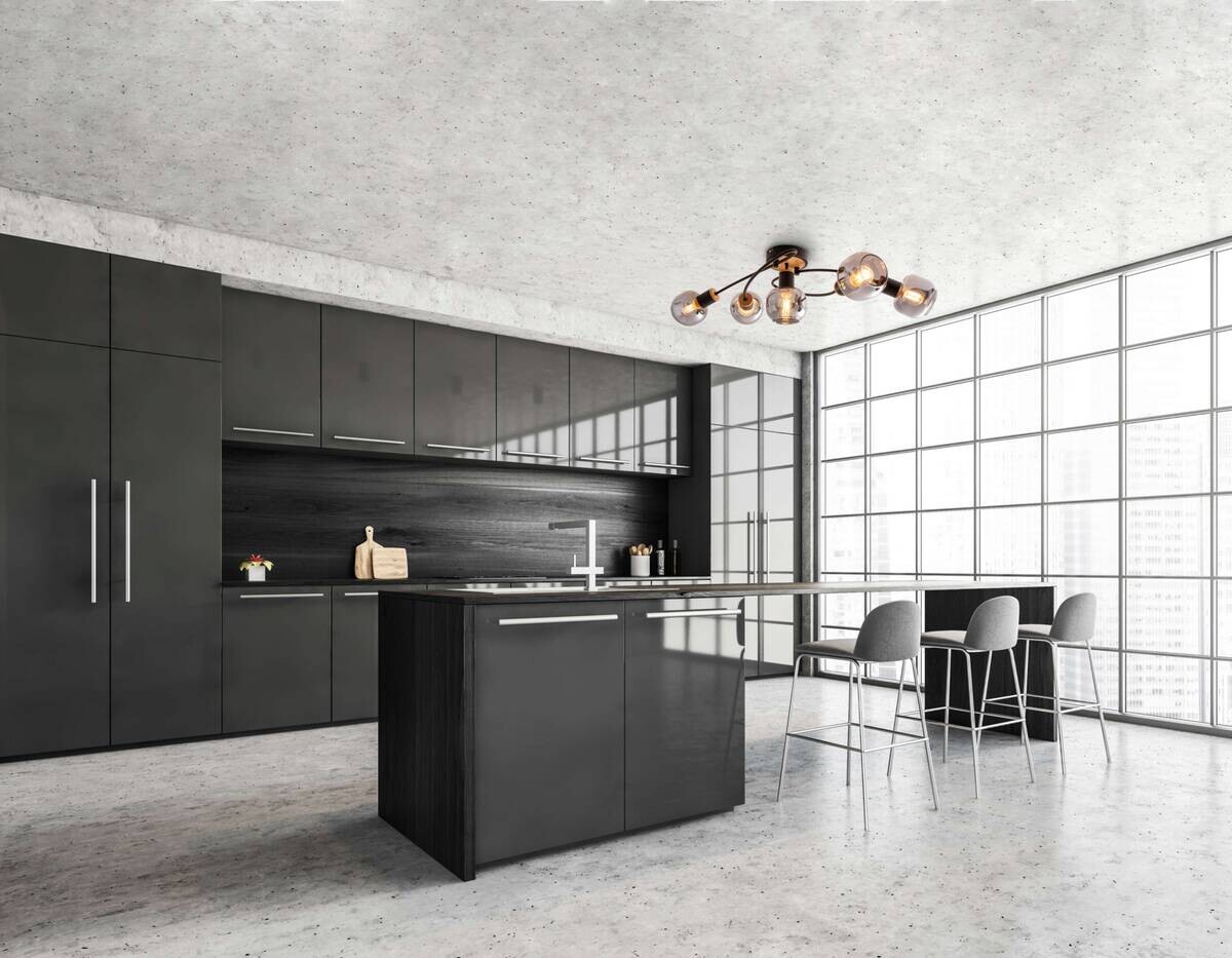 Näve Leuchten Deckenleuchte 1374522 schwarz Metall Glas B/H/T: ca. 23,5x18,5x67,5 cm E14 5 Brennstellen