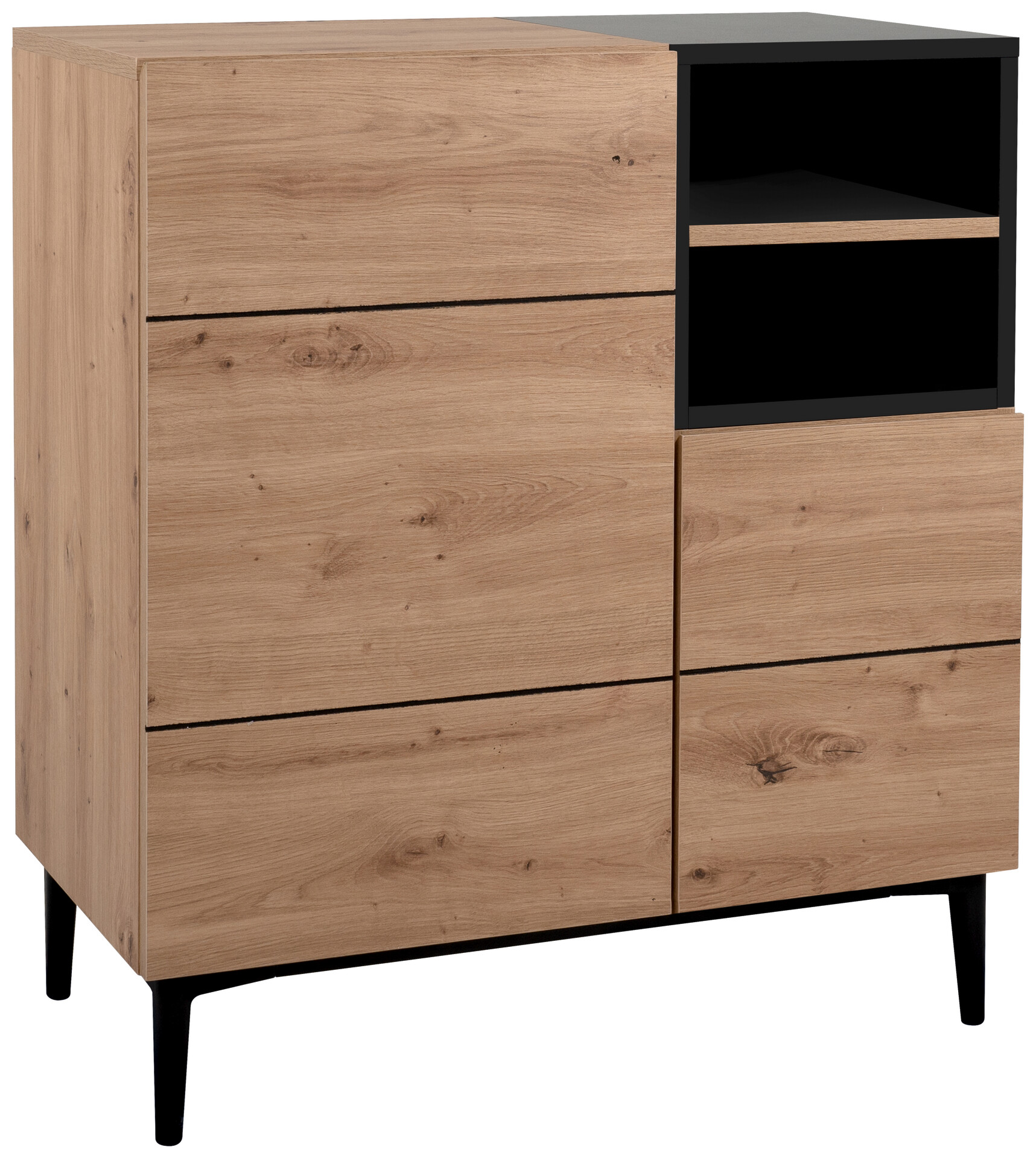 Kommode Nola Eiche Artisan Nachbildung schwarz B/H/T: ca. 80x90x42 cm