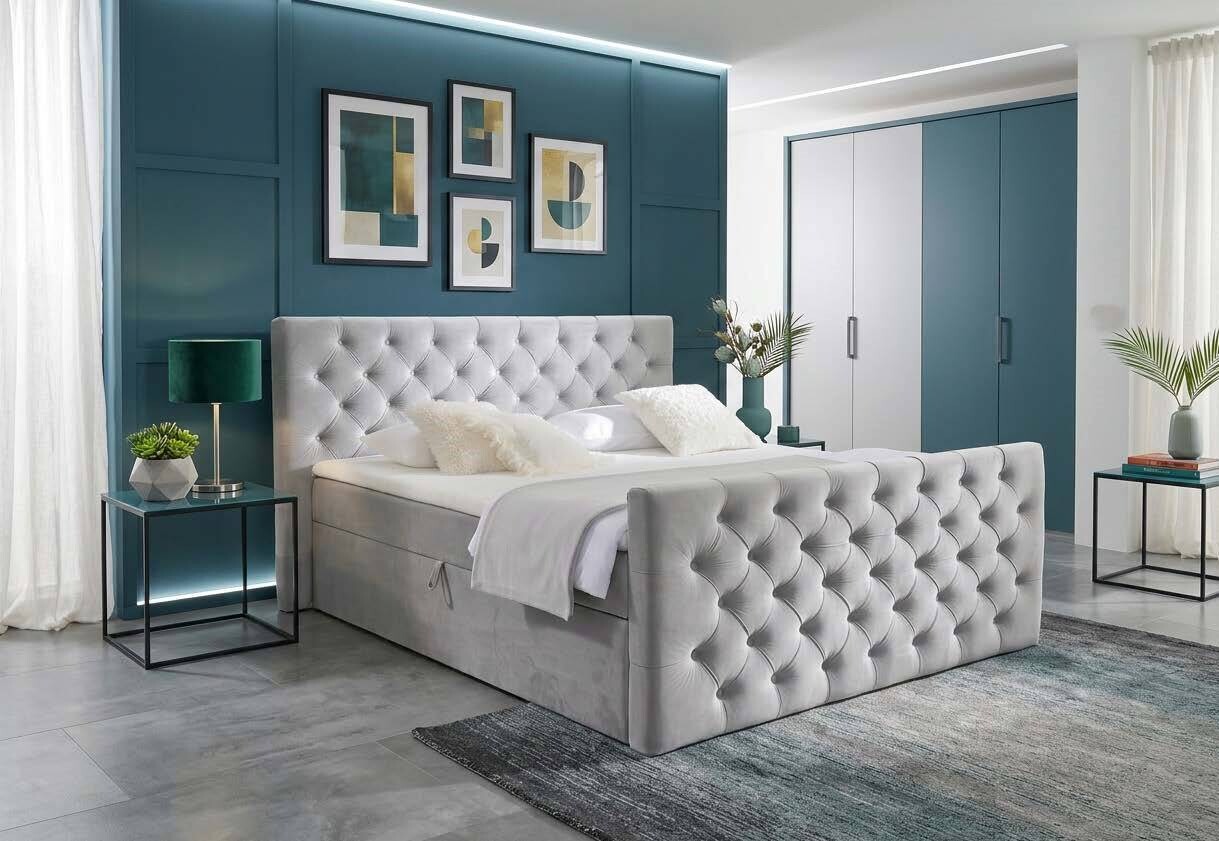 Boxbett Glow grau Samt B/H/T: ca. 160x110x224 cm