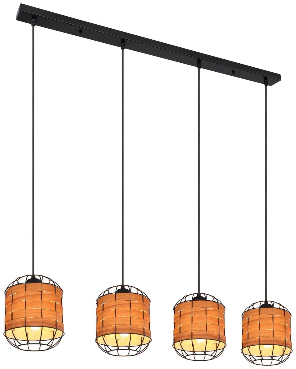 GLOBO Pendelleuchte ELMAR 15665-4H natur schwarz Kunststoff Metall B/H/T: ca. 18x120x100 cm 4.0 Brennstellen