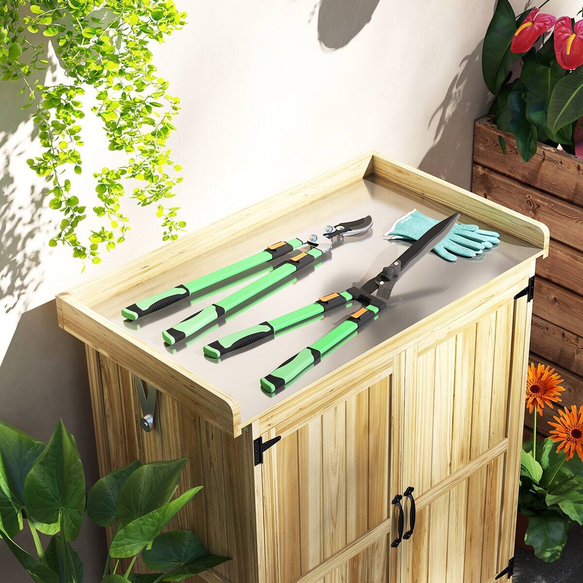 Outsunny Gartenwerkzeug-Set grün Kunststoff B/H/L: ca. 23x9,5x78,5 cm