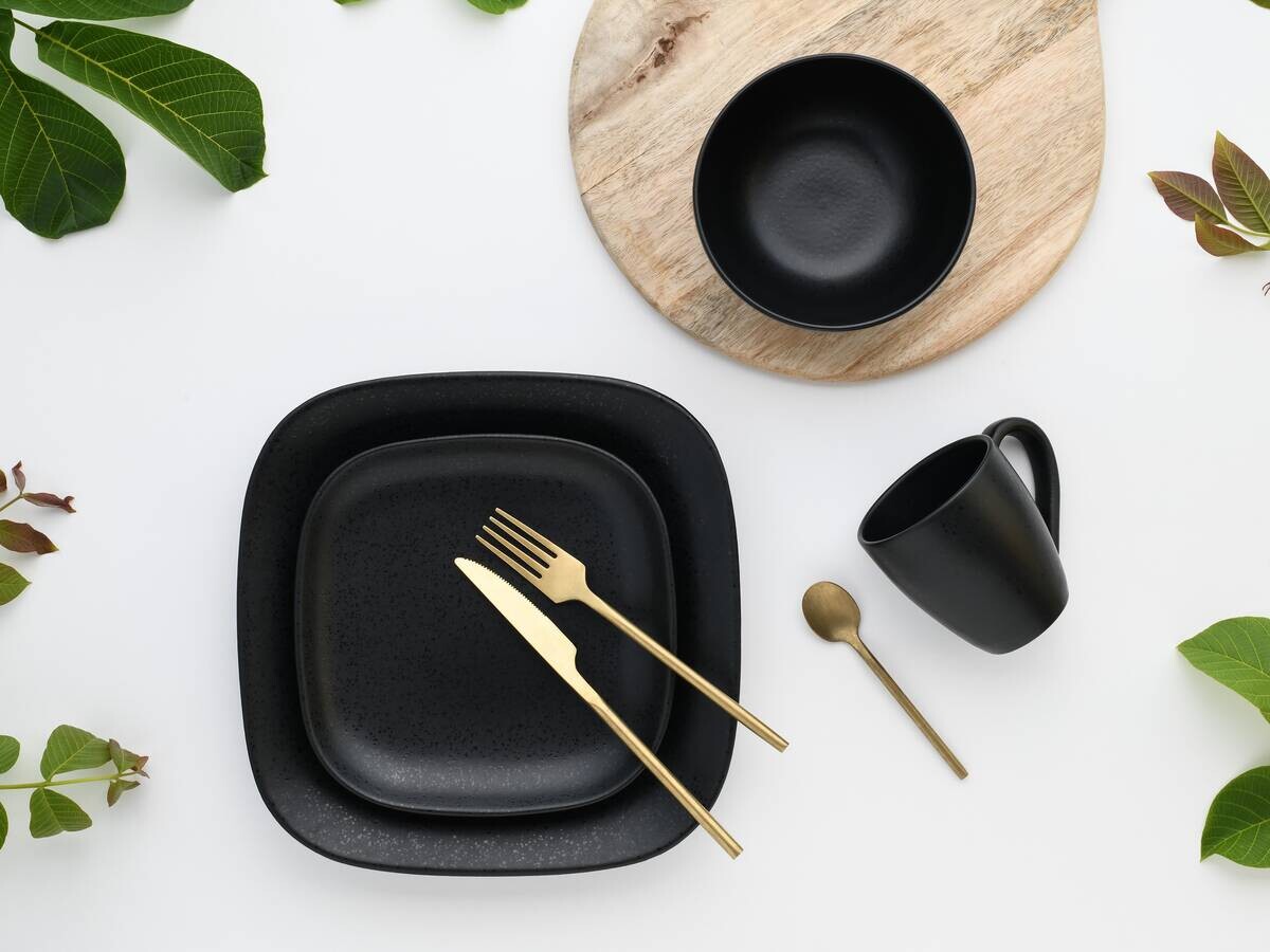 CreaTable Kombiservice Magic Black Square schwarz Steinzeug 16 tlg.