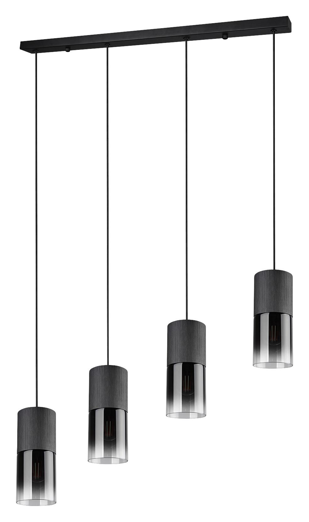 Reality Pendelleuchte Robin schwarz Rauch Metall Glas B/H/D: ca. 81x150x10 cm E27 4 Brennstellen