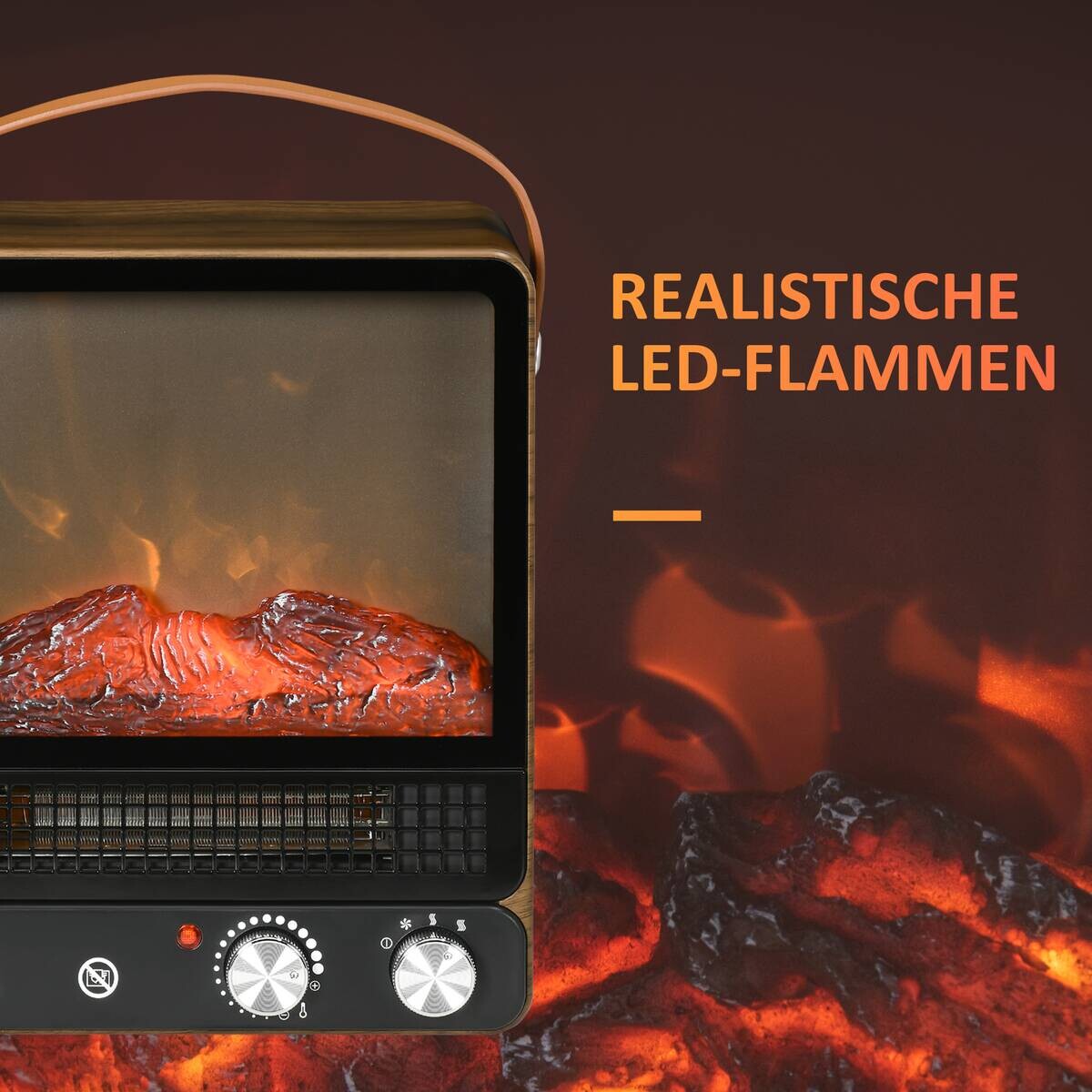 HOMCOM Elektro-Feuerstelle 820-348V90WN braun Edelstahl Polypropylen Kunststoff B/H/L: ca. 17,5x30,3x37,4 cm ca. 1500 W