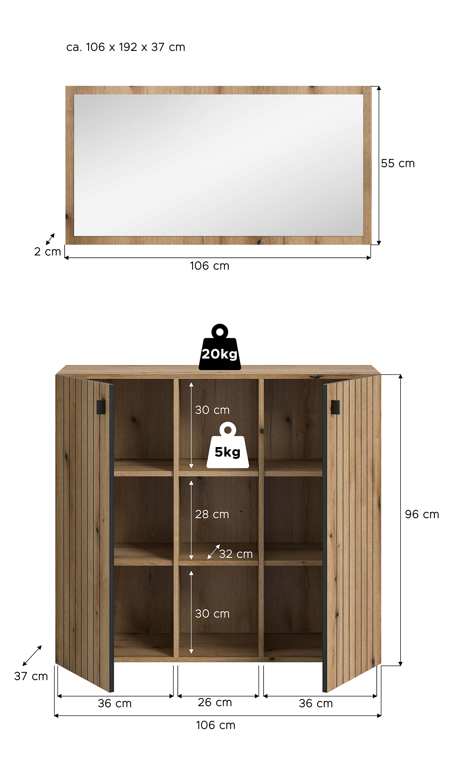 Garderobenset STATION Evoke Oak Nachbildung B/H/T: ca. 106x192x37 cm