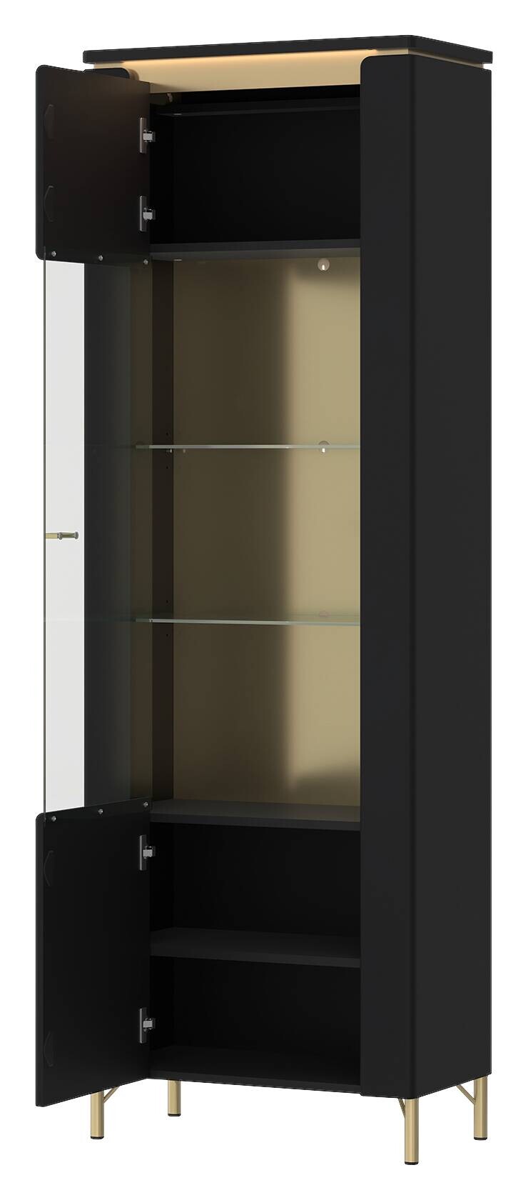 Vitrine Norica schwarz matt gold Optik B/H/T: ca. 66x201x40 cm