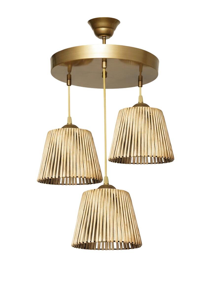 Opviq Pendelleuchte natur B/H/T/L/D: ca. 35x85x35x35x35 cm E27 3 Brennstellen