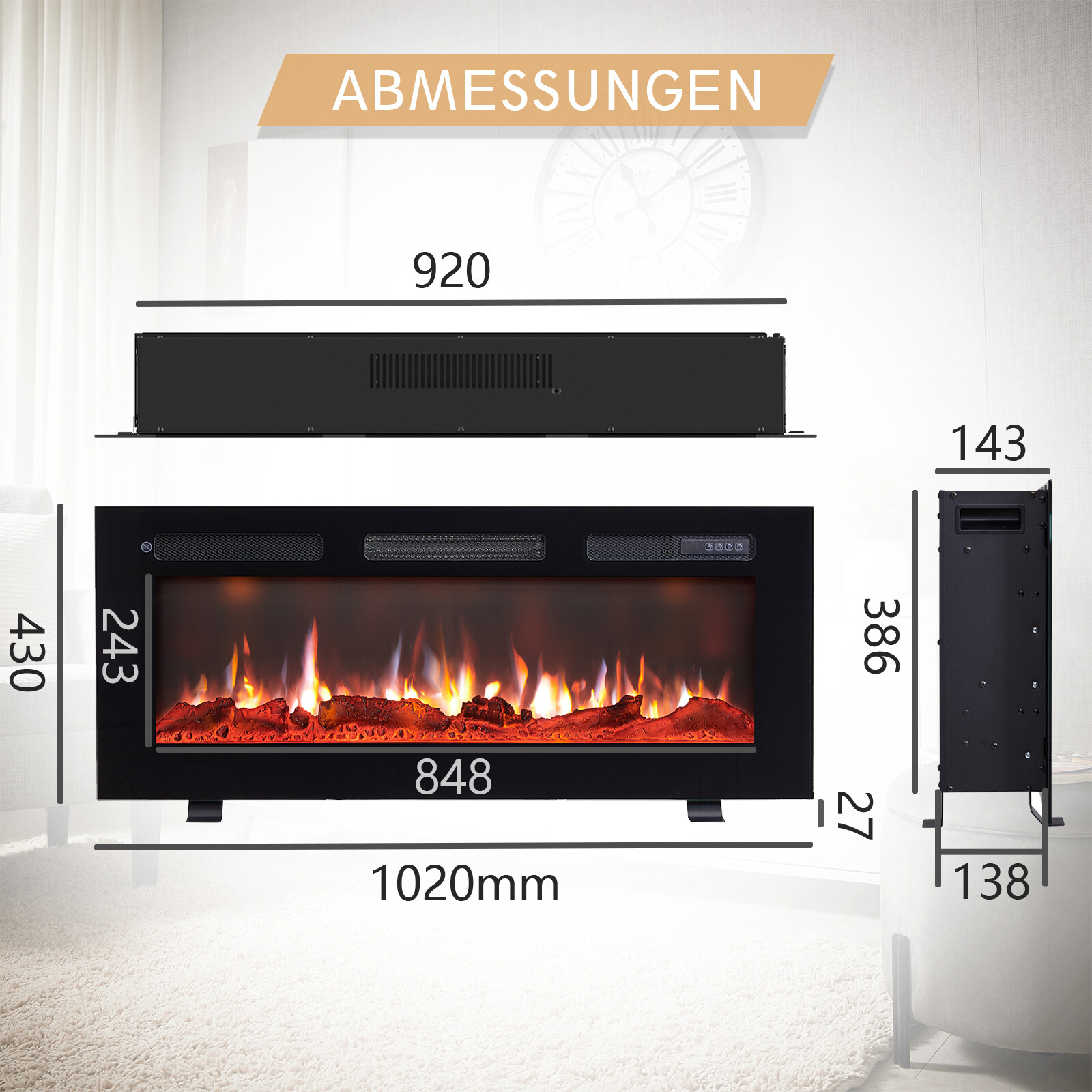Balderia Elektrischer-Kamin B/H/T: ca. 102x43x14,3 cm