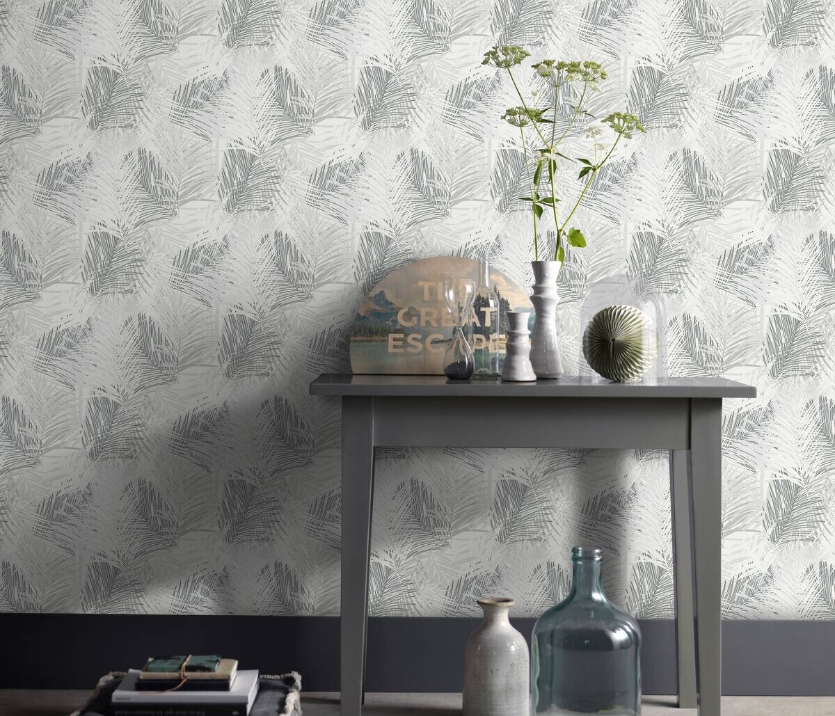 Erismann Vliestapete Palmenblätter weiß grau B/L: ca. 53x1005 cm