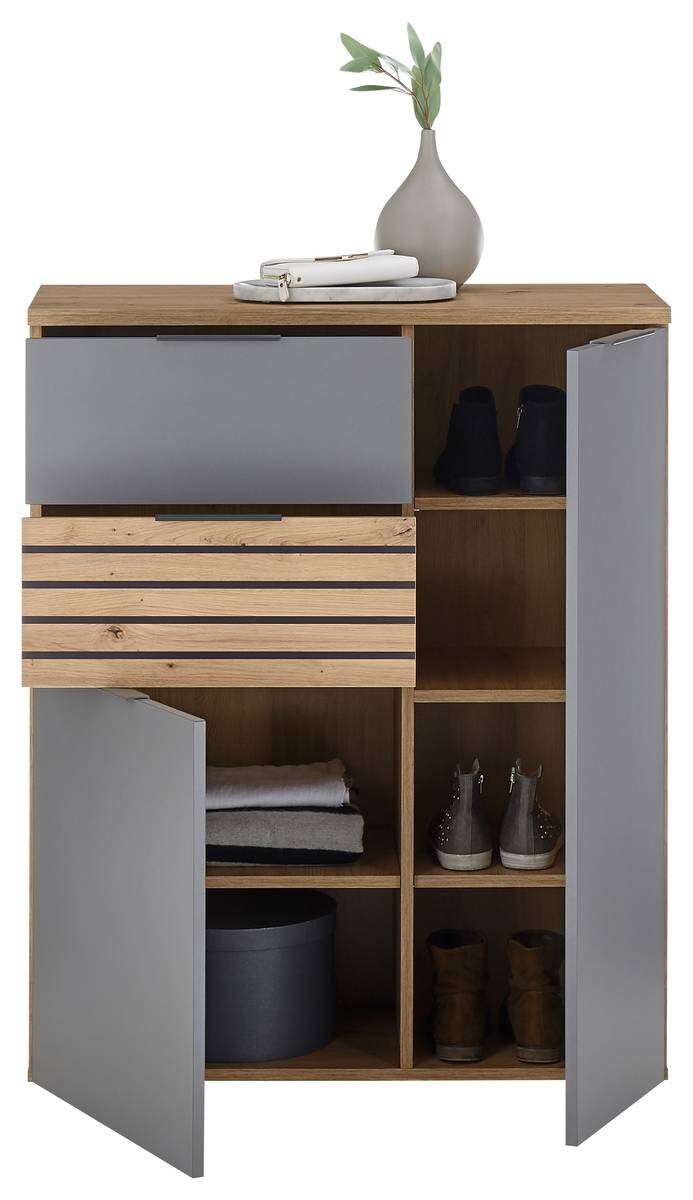 Schuhkommode Milan Eiche Artisan Nachbildung grau B/H/T: ca. 85x15x38 cm