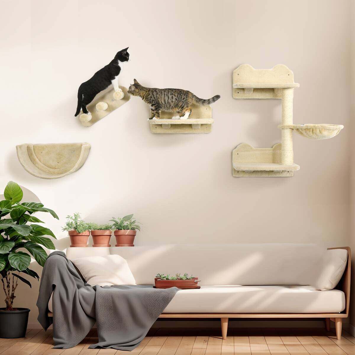 PawHut Katzen Kletterwand beige Polyester B/H/L: ca. 28x73x40 cm