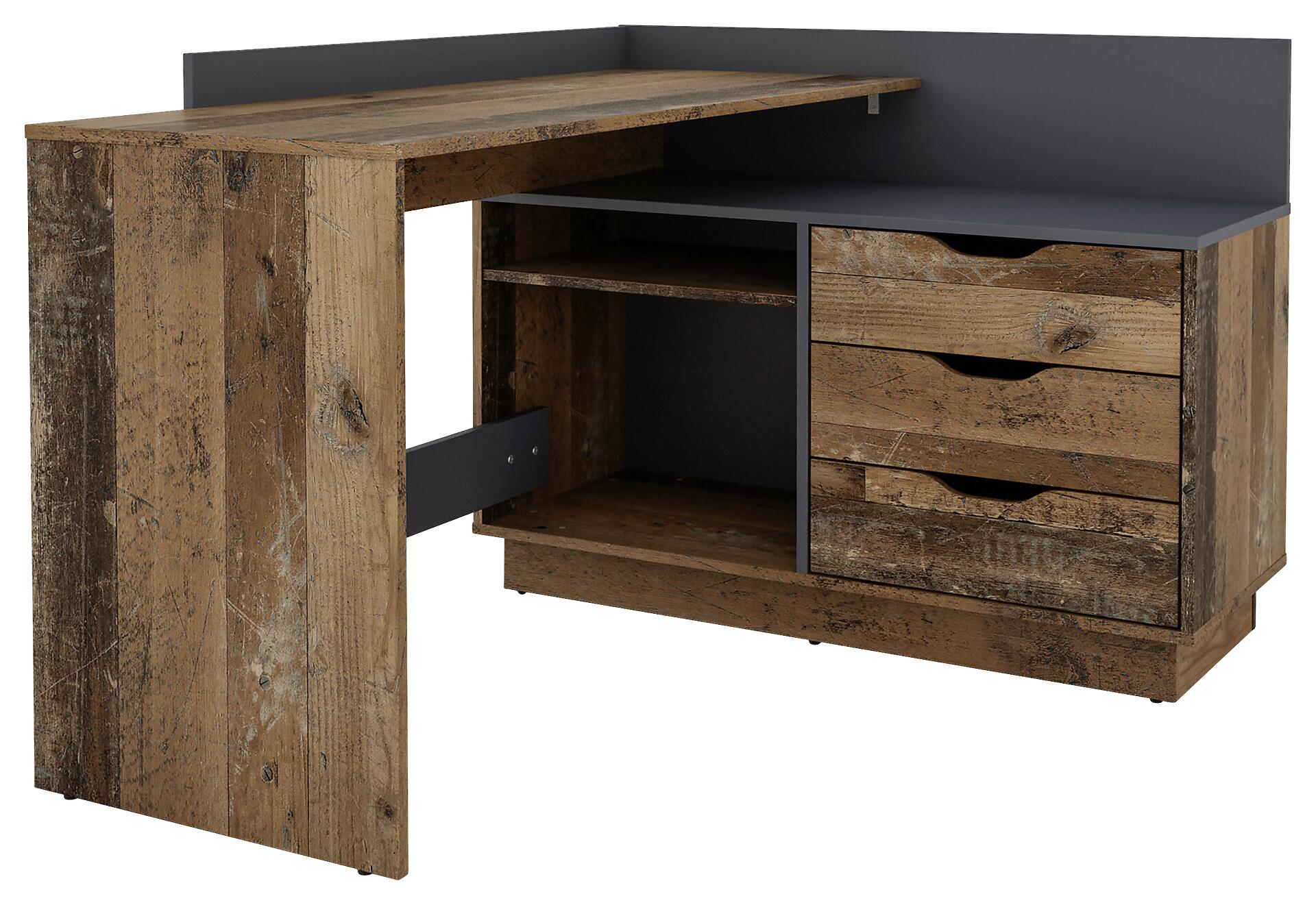 Winkelschreibtisch BELFAST anthrazit Eiche Old Wood Nachbildung B/H/T: ca. 129x83,5x105 cm