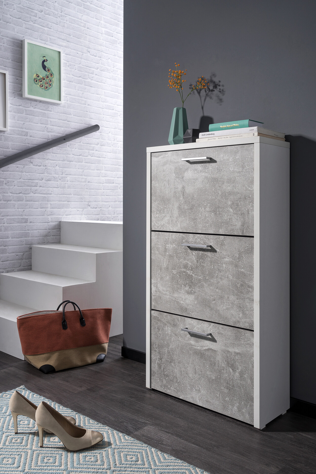 Schuhkipper Fulda Beton Optik weiß B/H/T: ca. 61x115x25 cm