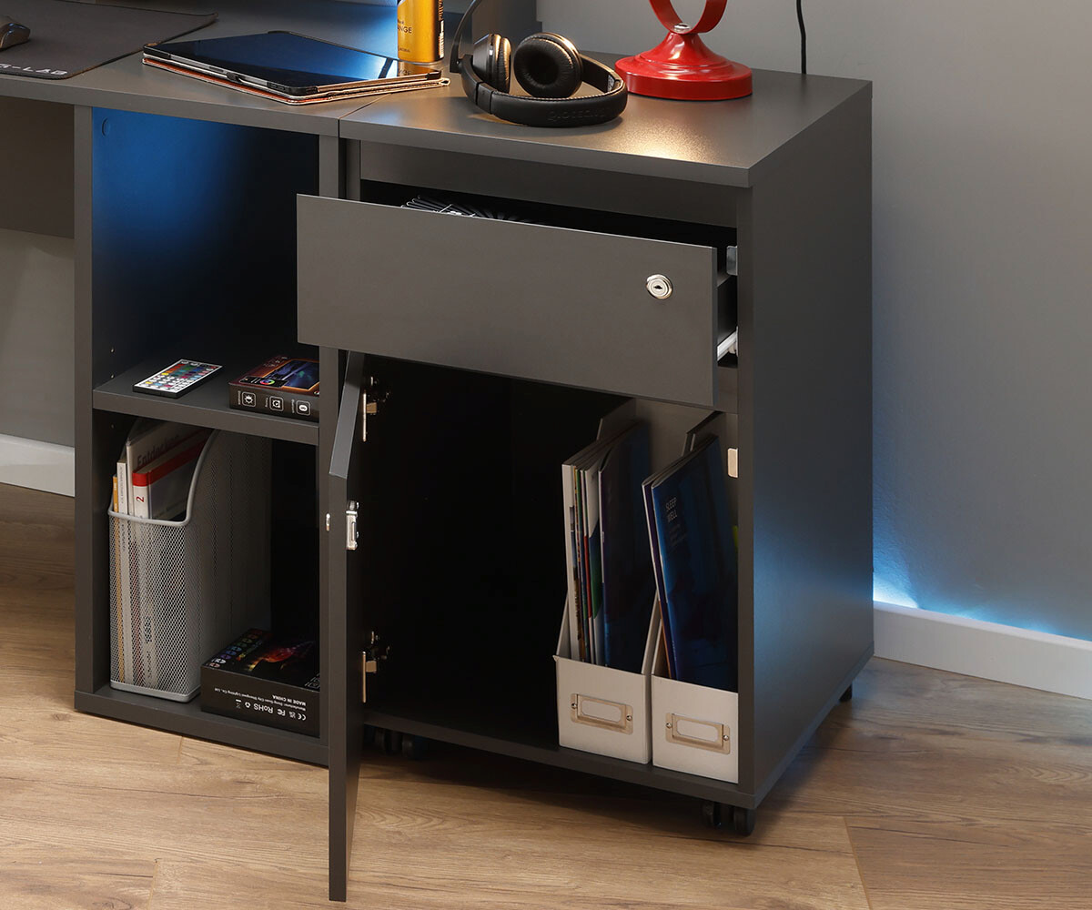 Rollcontainer FILE GUARD anthrazit beschichtet Nachbildung Holz B/H/L: ca. 51,3x76,9x44 cm