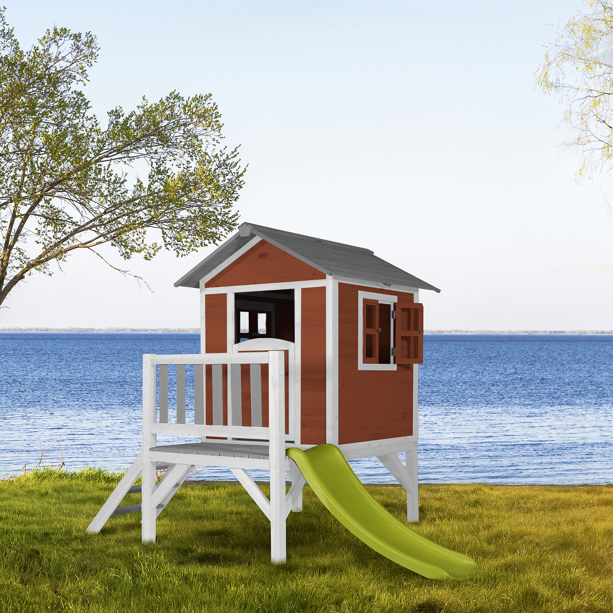 AXI Spielhaus Lodge XL rot B/H/L: ca. 240x189x167 cm