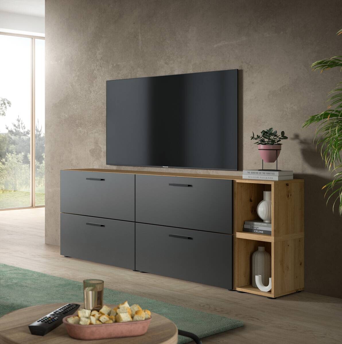 Wohnwand-Set TheOne Eiche Artisan Nachbildung anthrazit B/H/T: ca. 75x32x34 cm