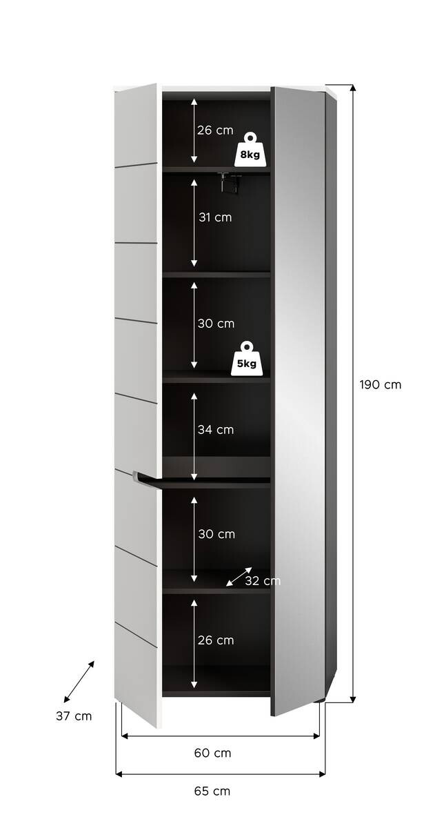 Garderobenschrank Canu basaltgrau Nachbildung weiß B/H/T: ca. 65x190x37 cm