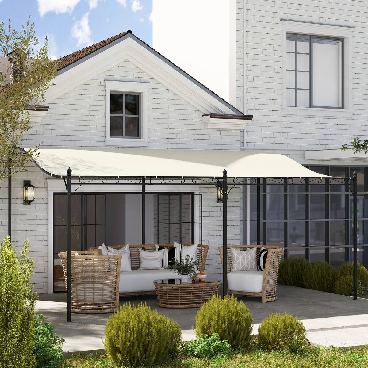 Outsunny Anbaupavillon cremeweiß Polyester B/H/L: ca. 298x253x491 cm