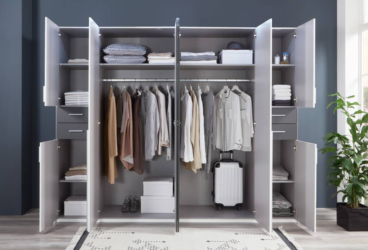 Kleiderschrank Vegas weiß Graphit B/H/T: ca. 270x208x58 cm