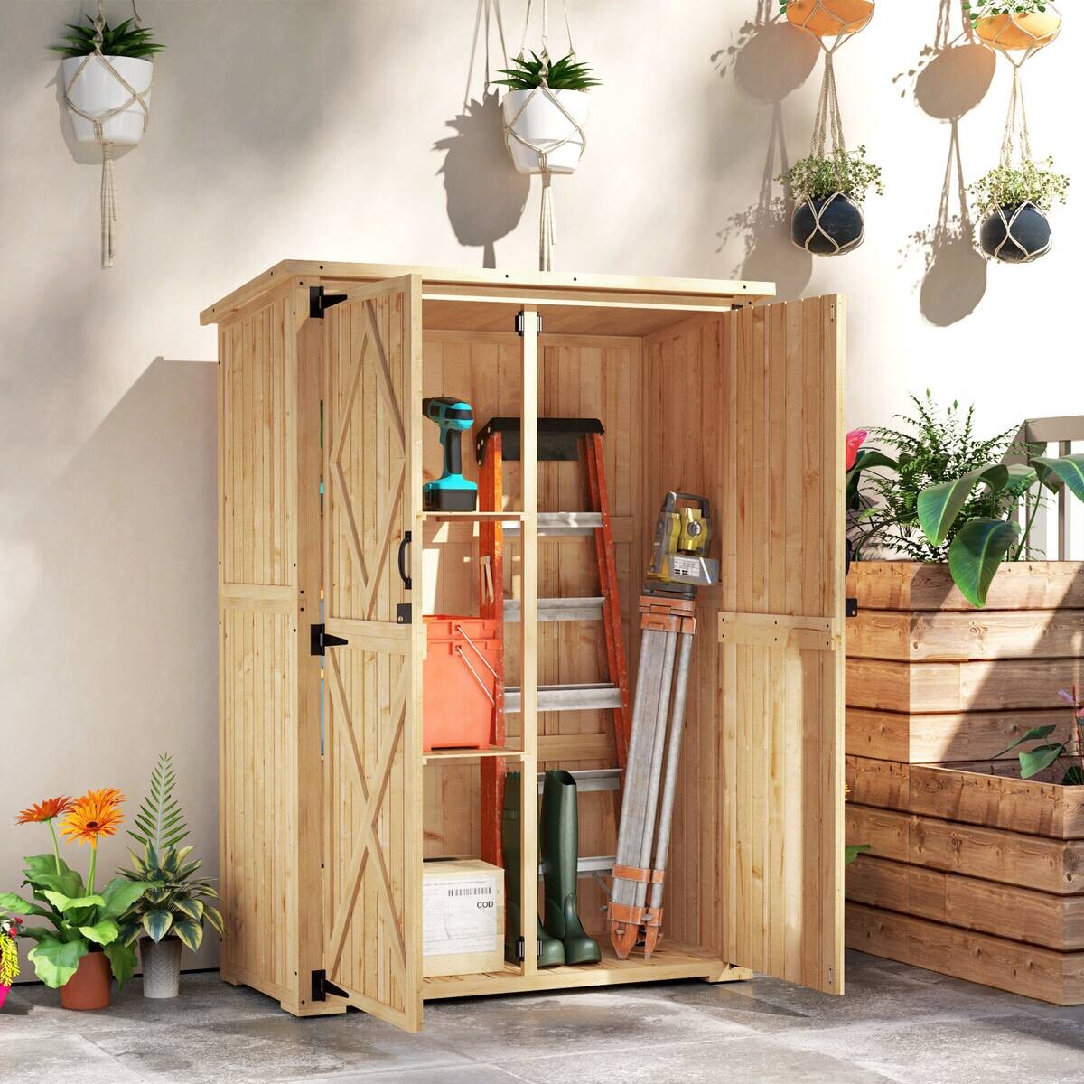 Outsunny Gartenschrank Holzoptik Holz B/H/L: ca. 57x167x116,5 cm