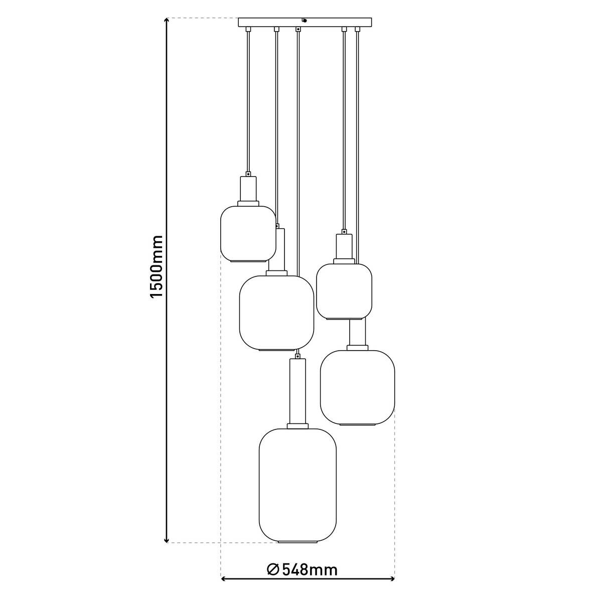 Näve Leuchten Pendelleuchte 7095822 schwarz Metall Glas T/D: ca. 150x55 cm E27 5 Brennstellen