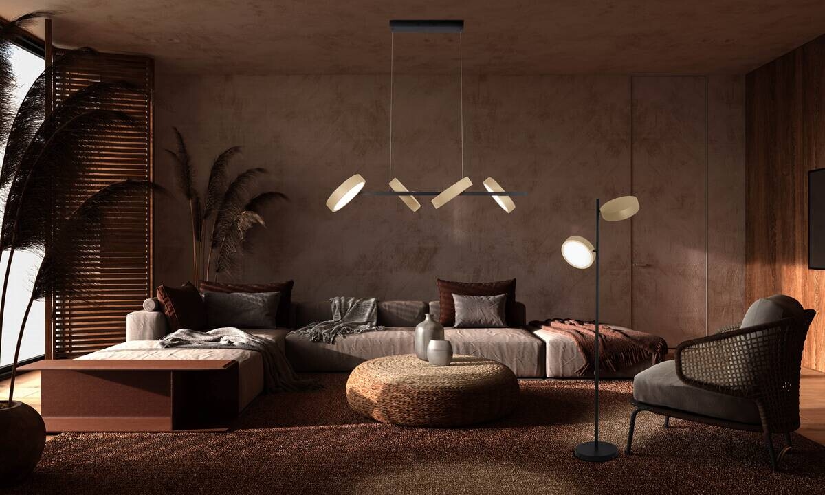 Näve Leuchten LED-Pendelleuchte beige Kunststoff Metall B/H/T: ca. 110x150x52 cm