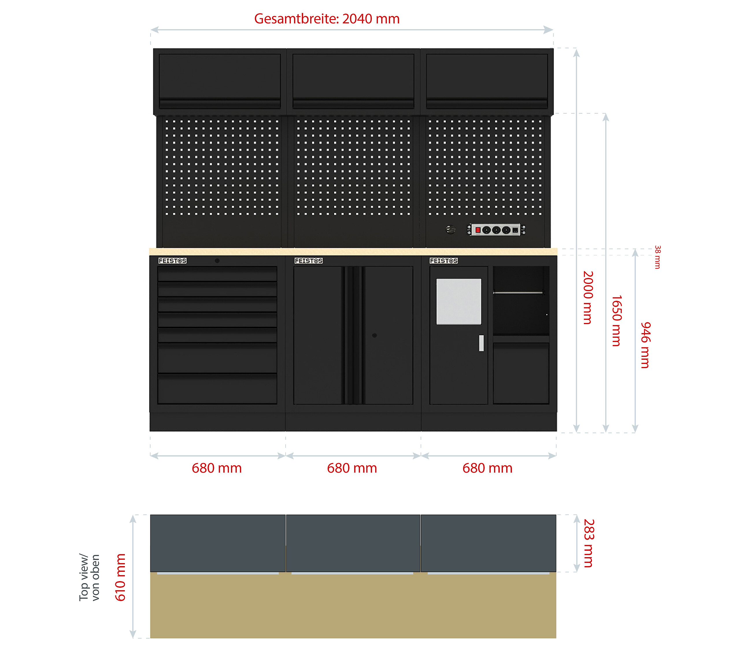 Werkzeugschrank EOS Blackline schwarz B/H/L: ca. 204x200x61 cm