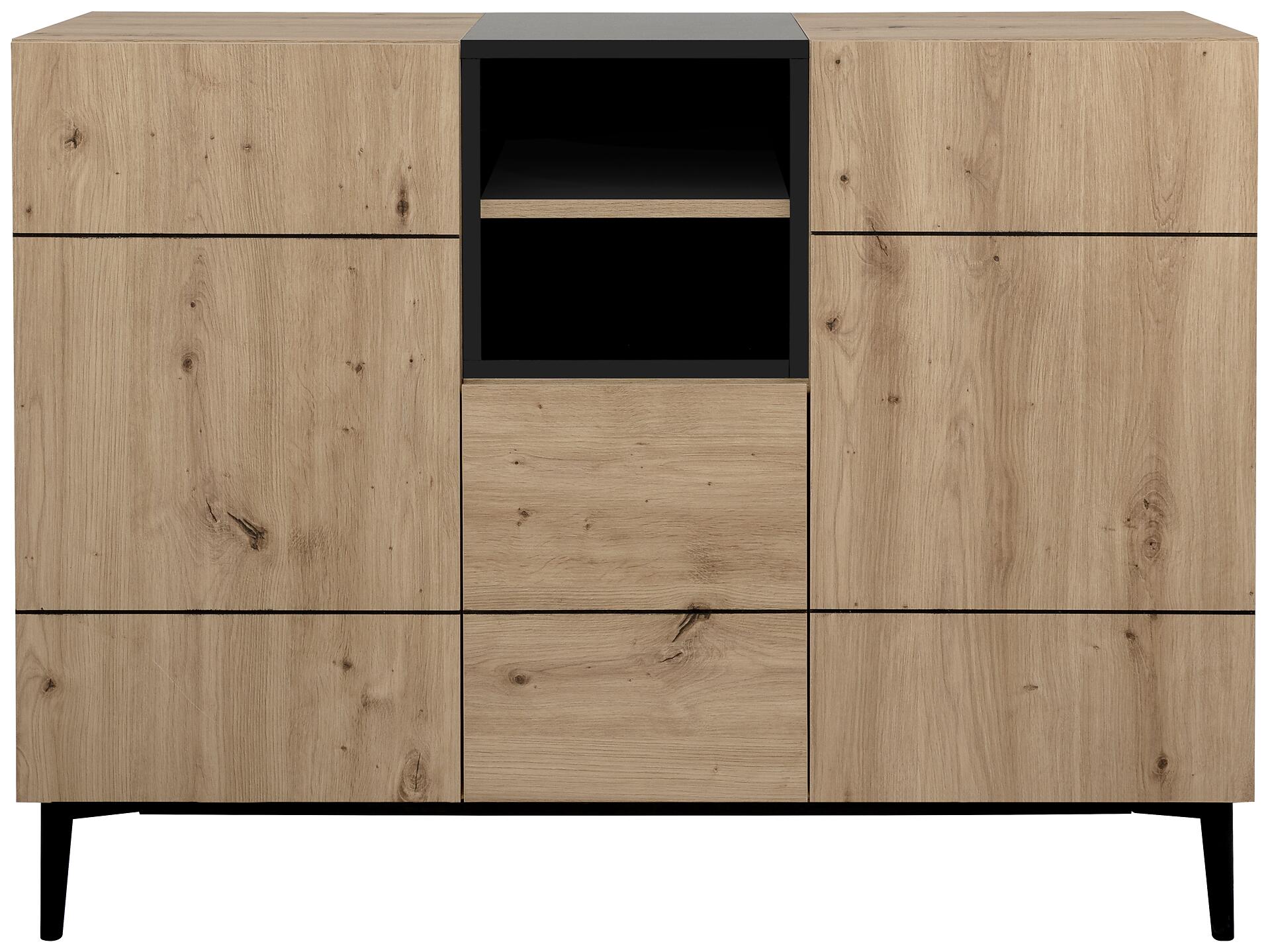 Kommode Nola Eiche Artisan Nachbildung schwarz B/H/T: ca. 120x90x42 cm