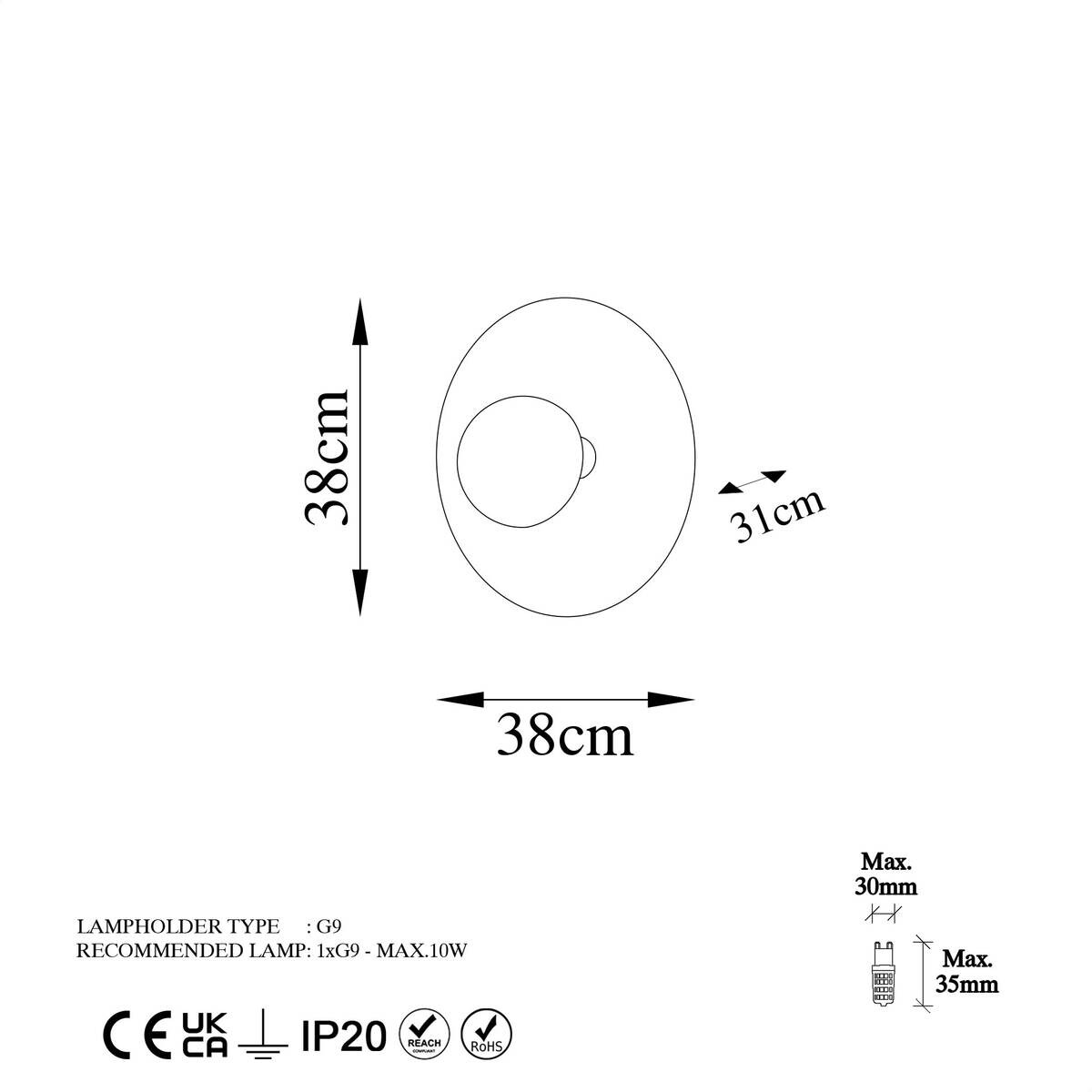 Opviq Wandleuchte Kurt Kupfer Metall B/H/T/L/D: ca. 38x31x38x38x38 cm G9 1 Brennstellen