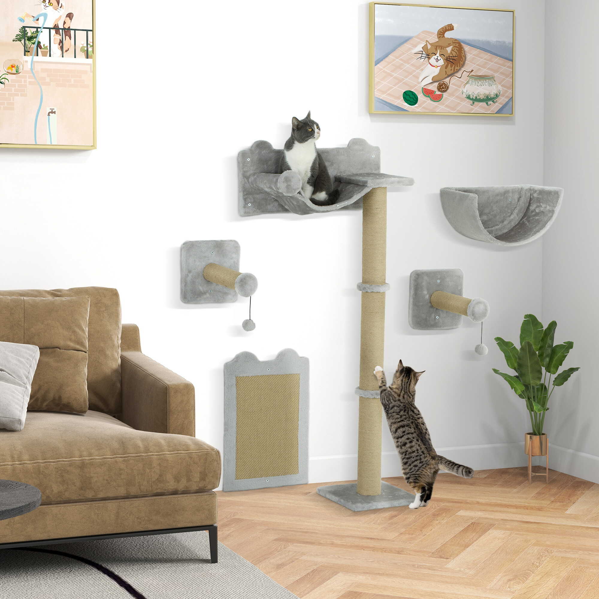 PawHut Katzen Kletterwand hellgrau Spanplatte B/H/L: ca. 32x140x60 cm PawHut Katzen Kletterwand hellgrau Spanplatte B/H/L: ca. 32x140x60 cm