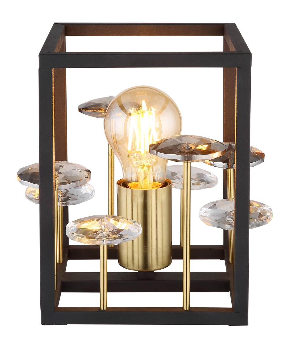 GLOBO Tischleuchte LISBON 15644T gold mattschwarz Rauch Glas Metall B/H/L: ca. 15x20x15 cm E27 1 Brennstellen