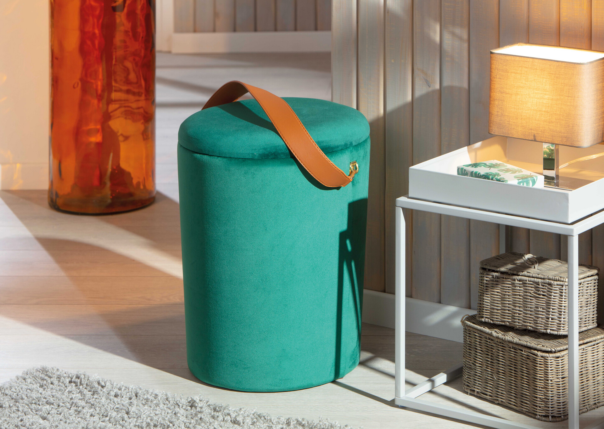 Inter Link Hocker Papua grün MDF Samtoptik B/H/T: ca. 35x45x35 cm