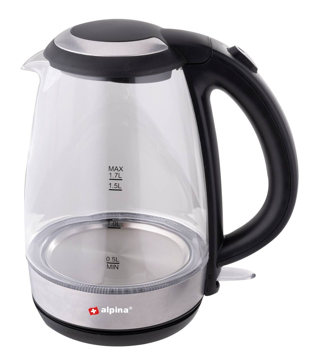 alpina Glaswasserkocher schwarz Glas Edelstahl ca. 1,7 l