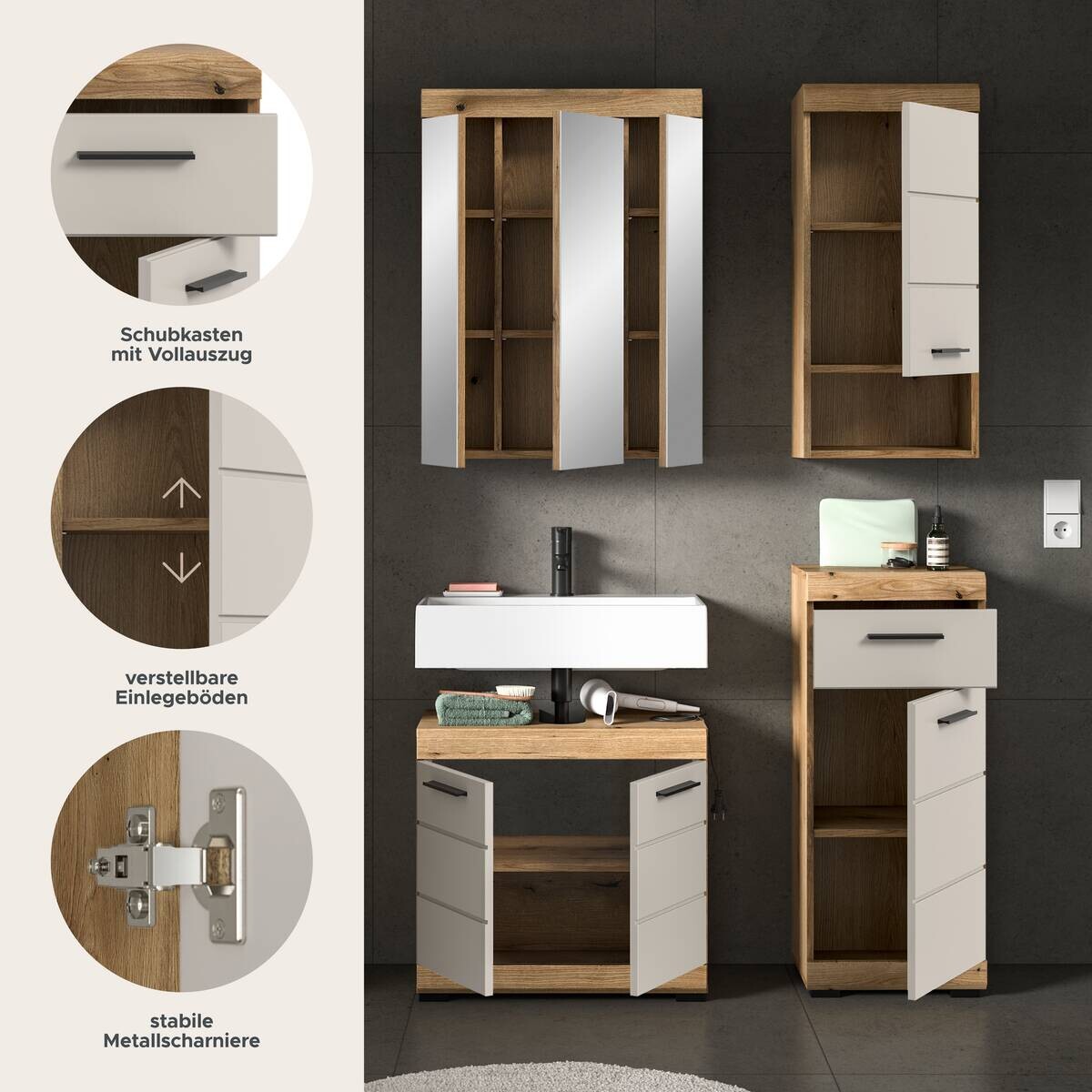 Badezimmer-Set Scout Evoke Oak Nachbildung Kaschmirgrau Nachbildung B/H/T: ca. 112x191x34 cm