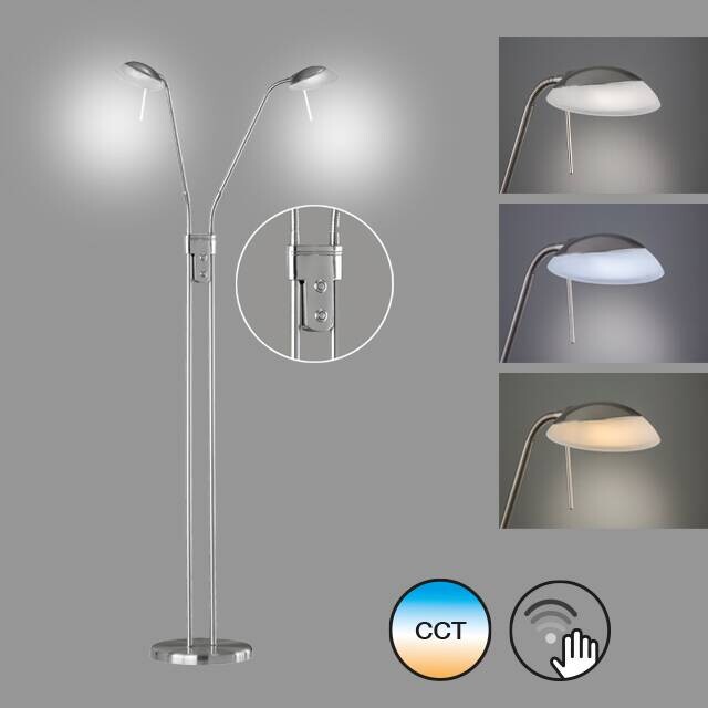 Fischer & Honsel LED-Stehleuchte 40074 nickel matt weiß Glas Metall H/D: ca. 160x26 cm 2 Brennstellen