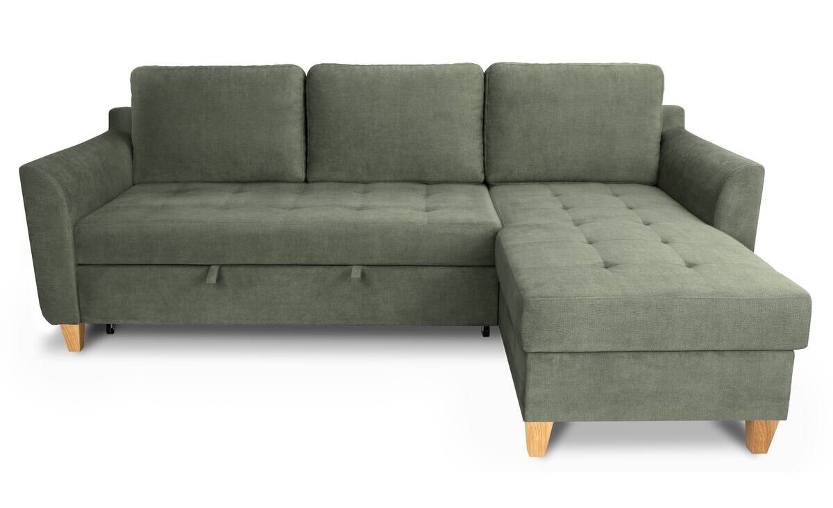 Ecksofa mit Bettfunktion und Bettkasten hellgrün Microfaser B/H/T: ca. 231x86x150 cm