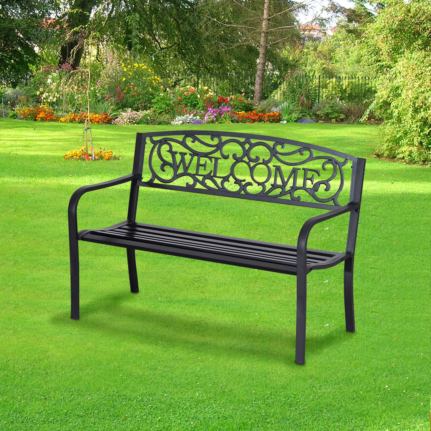Outsunny Gartenbank schwarz Eisen B/H/L: ca. 60x85x126 cm