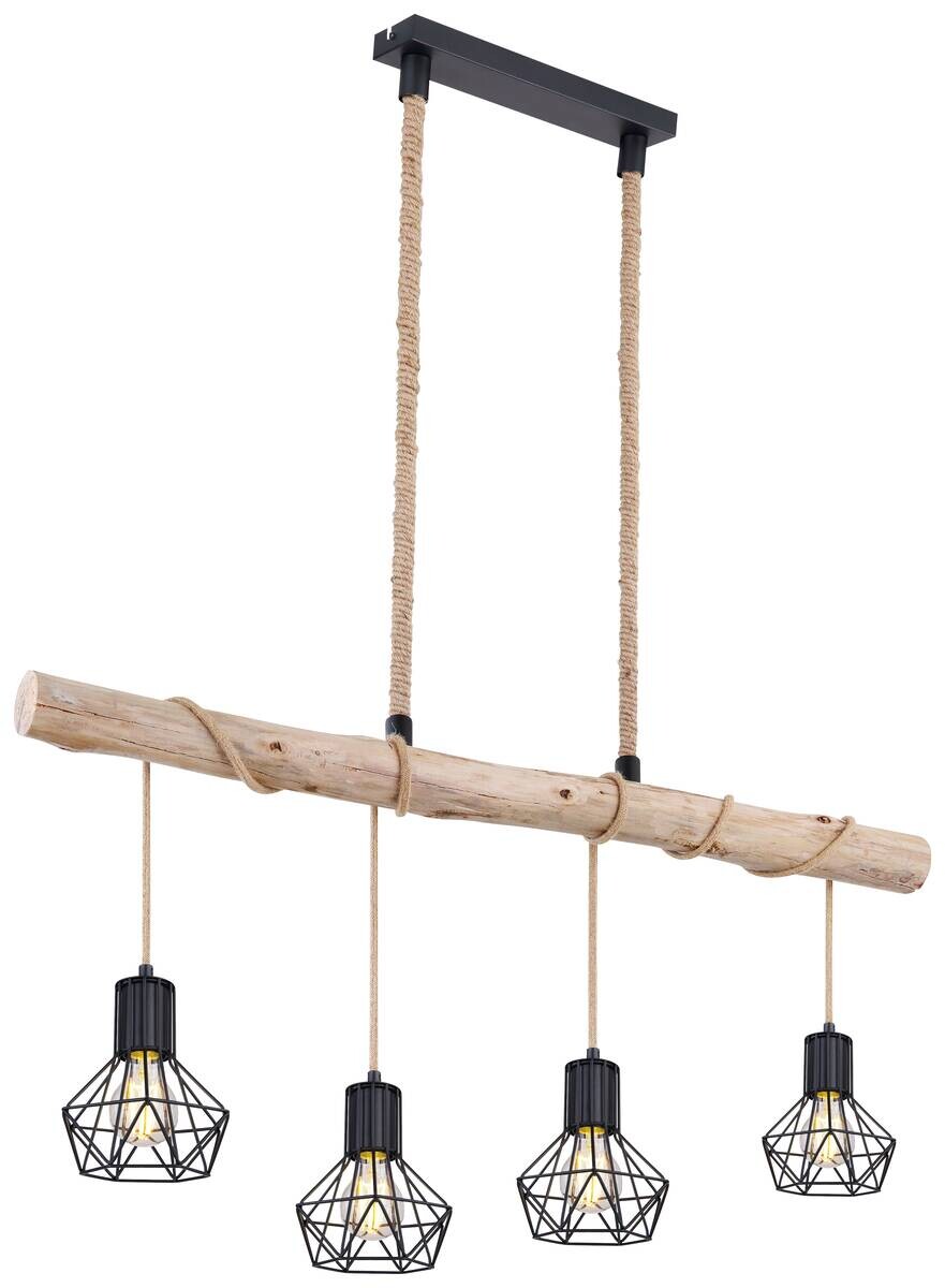 GLOBO Pendelleuchte Priska schwarz natur Metall Holz B/H/L: ca. 100x120x15 cm E27 4 Brennstellen