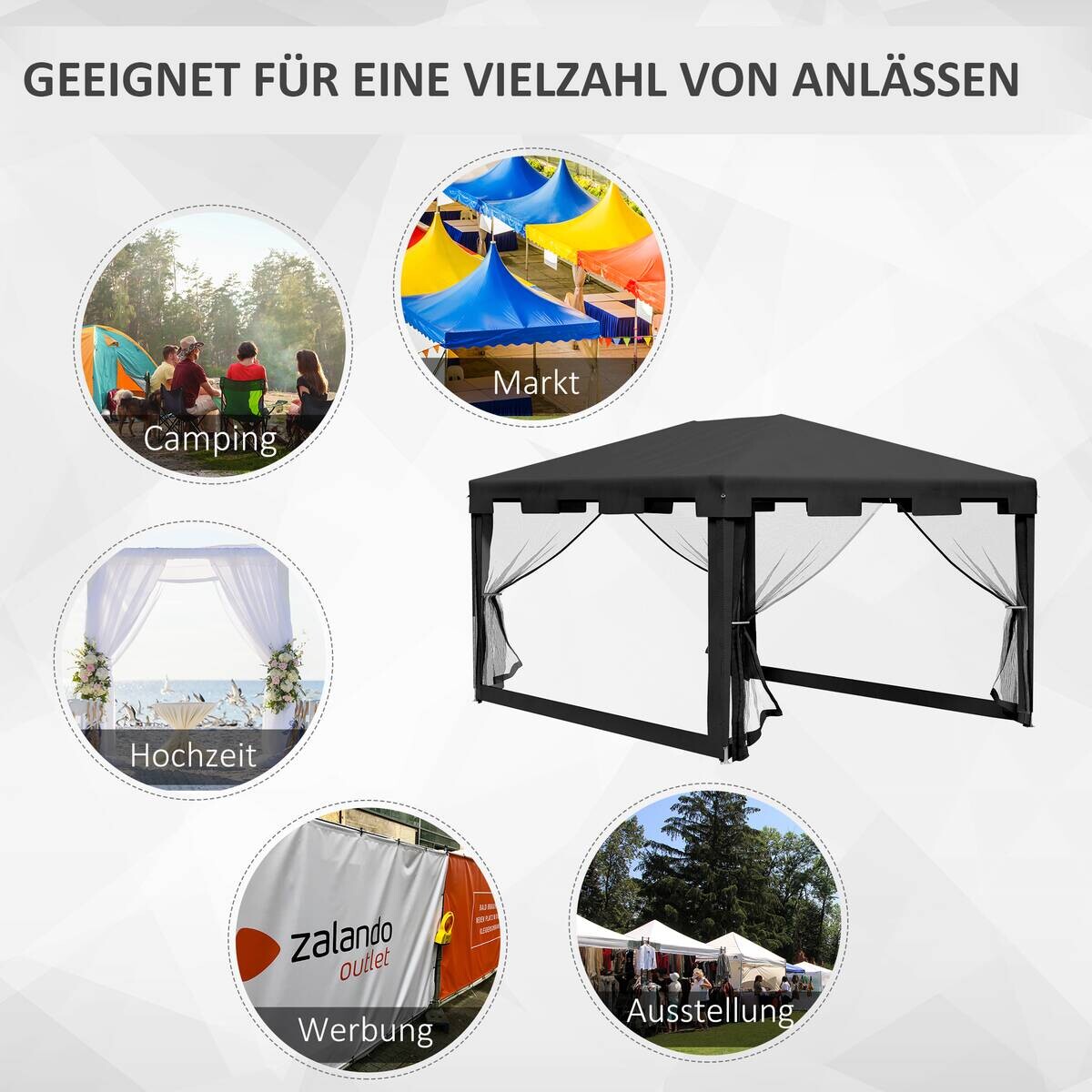 Outsunny Pavillon schwarz Polypropylen B/H/L: ca. 295x395x255 cm