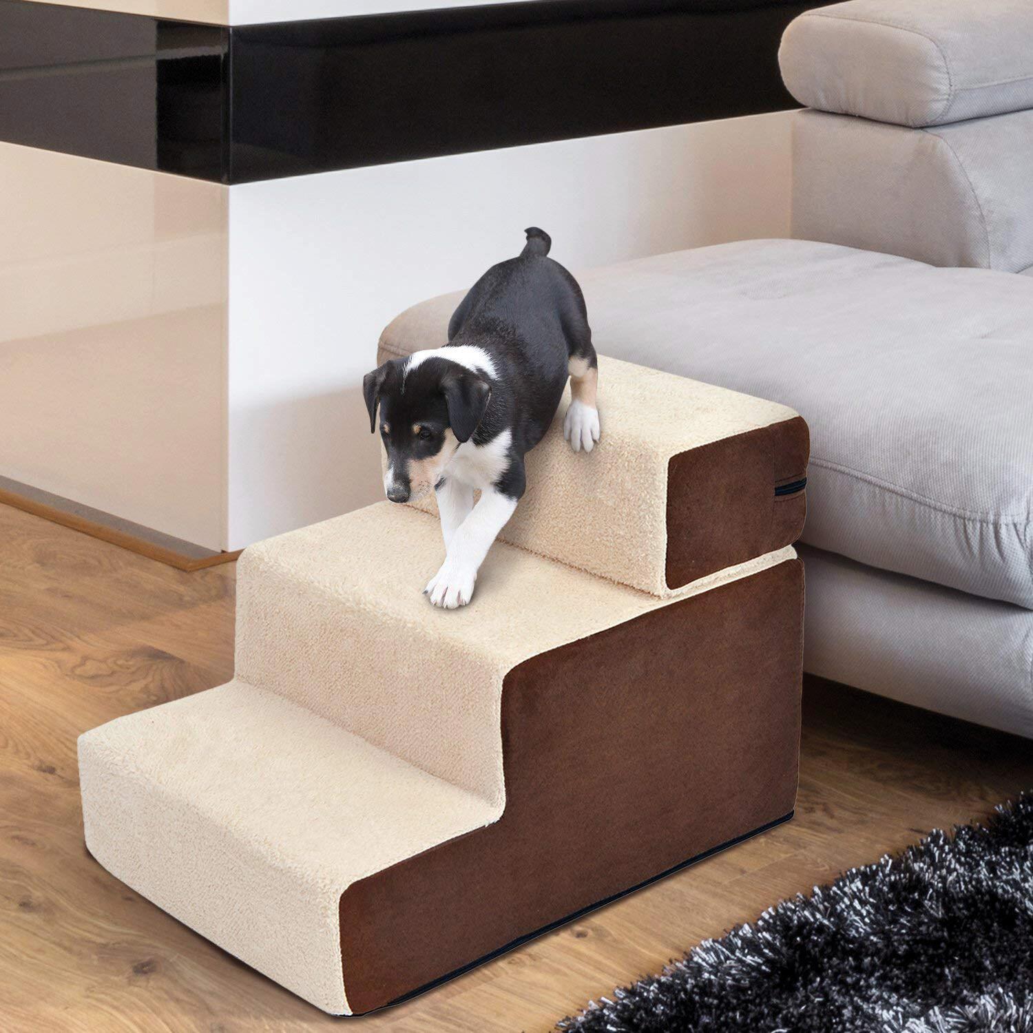PawHut Hundetreppe beige Schaumstoff B/H/L: ca. 40x39x54 cm