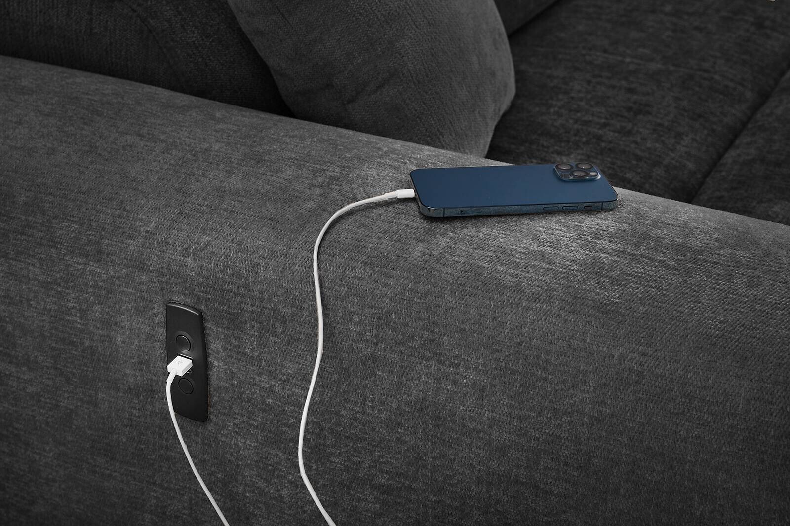 Ecksofa mit elektrischer XXL Sitztiefenverstellung dunkelgrau Flachgewebe B/H/T: ca. 277x109x187 cm